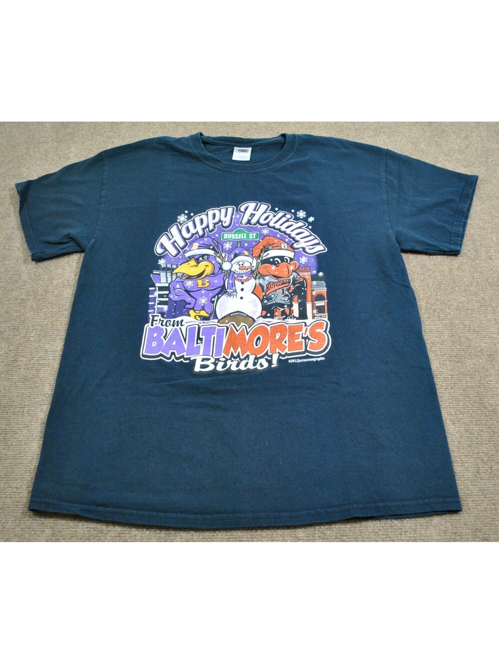 Baltimore Ravens Orioles NFL MLB Football Happy Holidays Birds Black Shirt Large